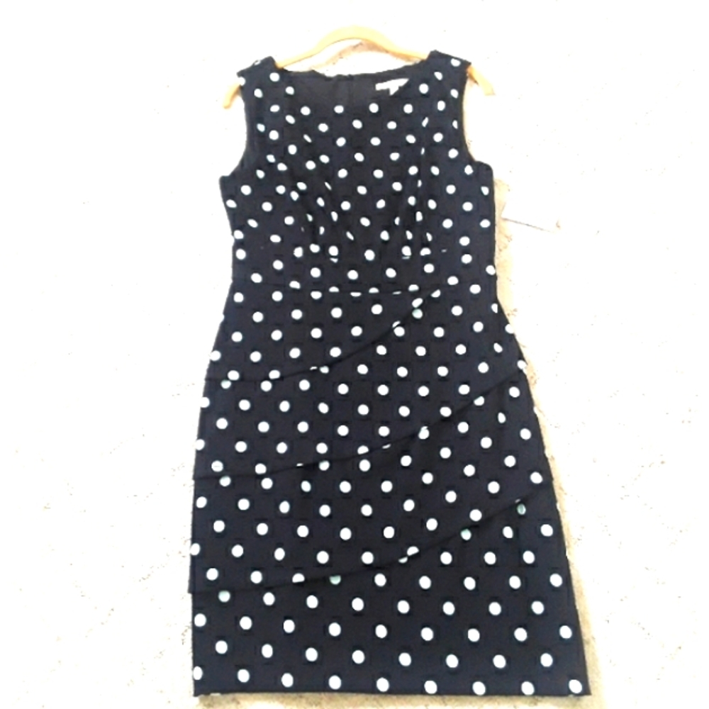 DressDressbarn Dress black with aqua polka dots NWT sz10